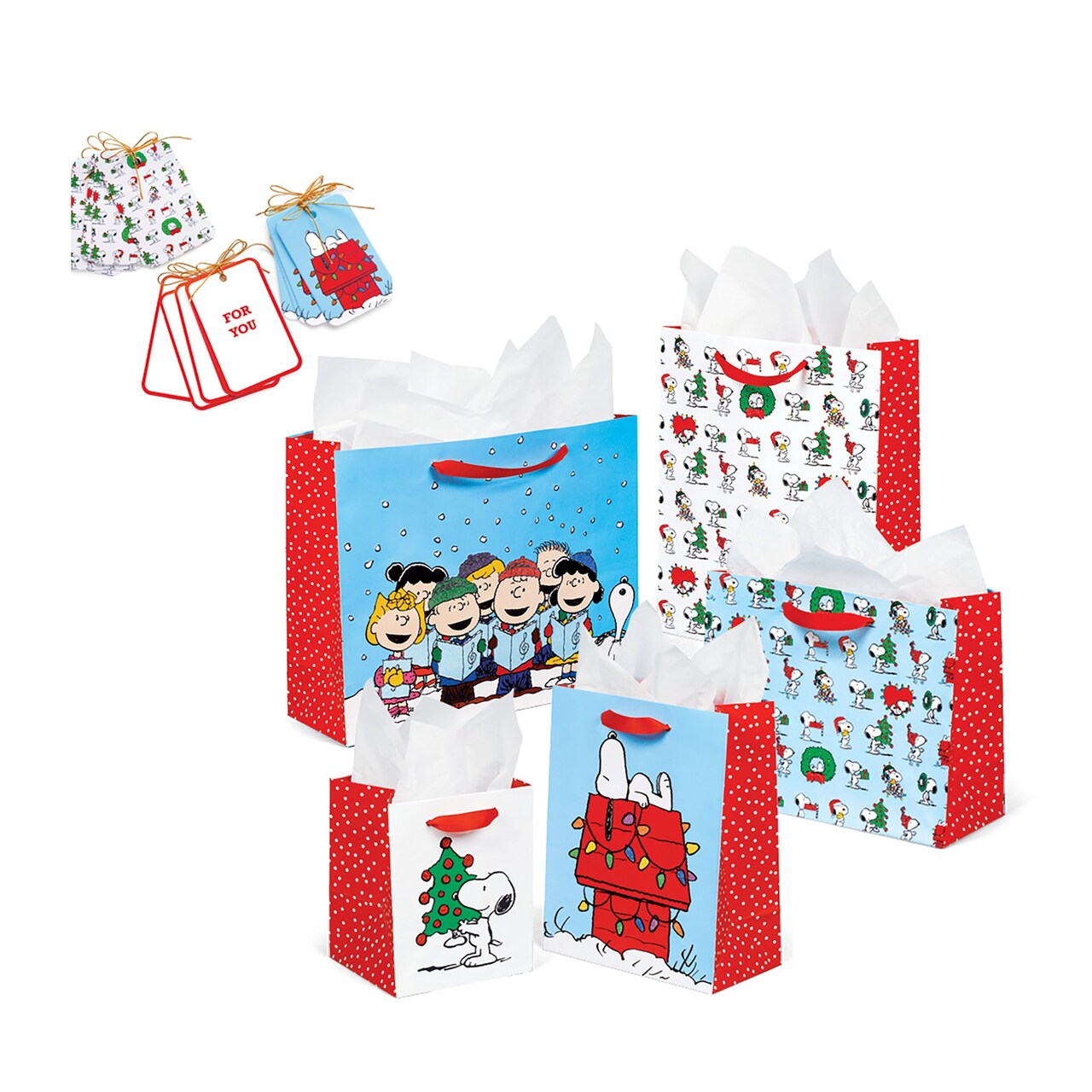 Collections Etc Peanuts Holiday Gift Bag Set with 15 Gift Tags